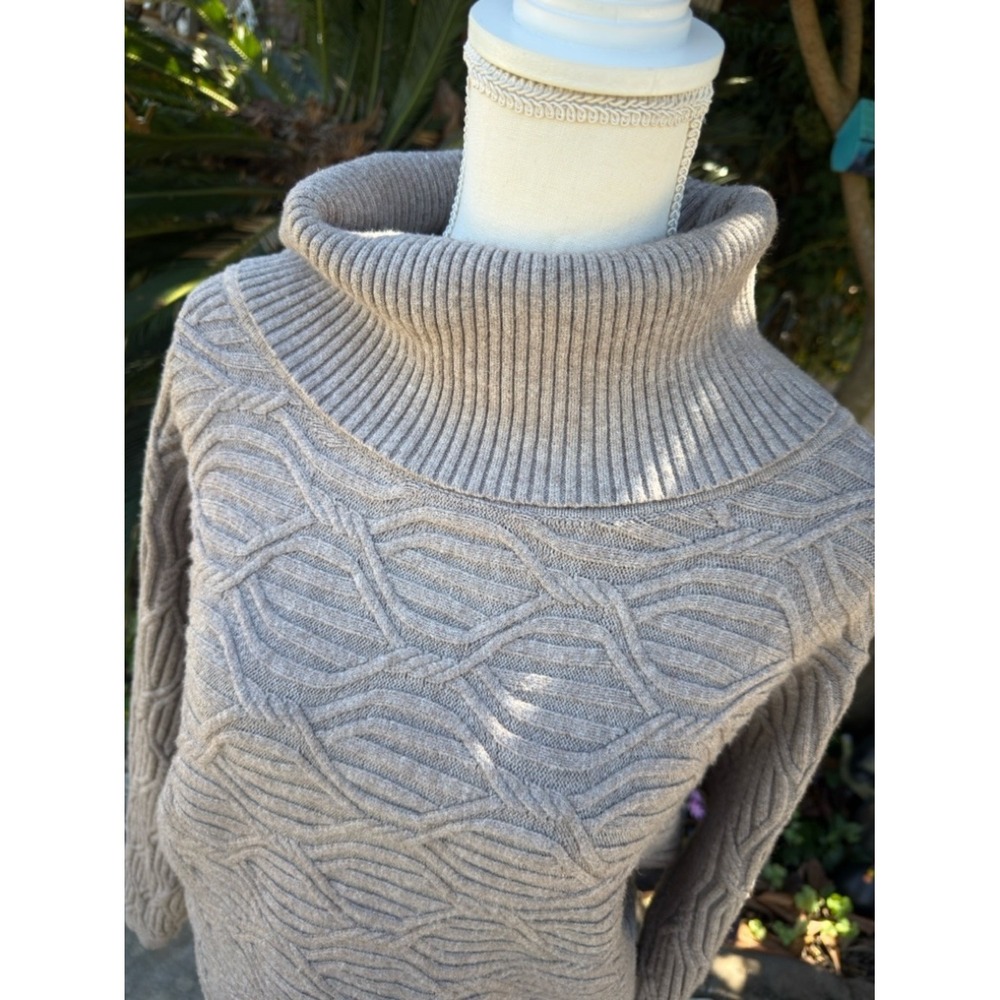 Cyrus Neutral Taupe Cable Knit Funnel Neck Sweater
